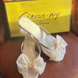Circus by Sam Edelman Ivory Peep-Toe Slingback Heels with Bow